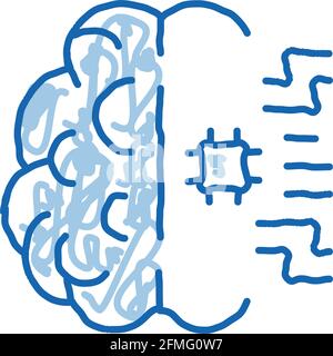 Ai Brain chip doodle icona disegnata a mano illustrazione Illustrazione Vettoriale