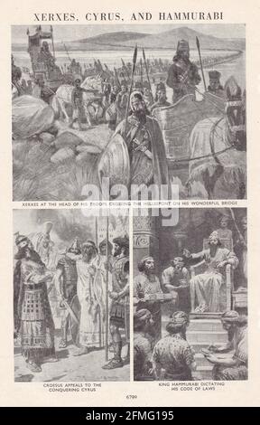 Illustrazioni / dipinti vintage di Xerxes, Cyrus e Hammurabi. Foto Stock