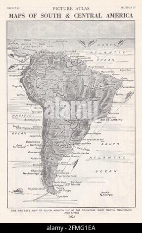 Vista della mappa d'uccello d'epoca del Sud America degli anni '40. Foto Stock