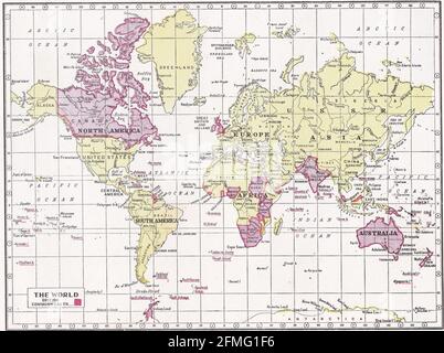 Mappa d'epoca del mondo / British Commonwealth anni '30. Foto Stock