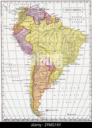 Mappa d'epoca del Sud America degli anni '30. Foto Stock