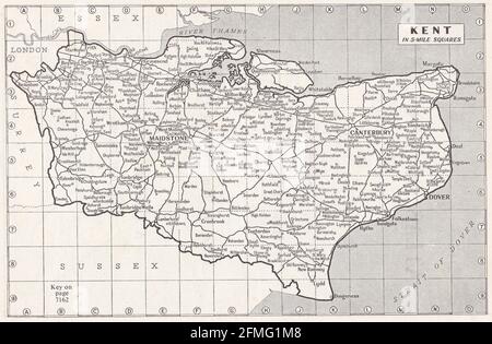 Mappa d'epoca di Kent, Regno Unito, anni '30 Foto Stock