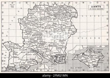 Mappa d'epoca di Hants, Regno Unito, anni '30 Foto Stock