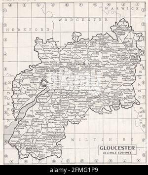 Mappa d'epoca di Gloucester, Regno Unito, anni '30 Foto Stock