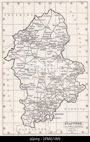 Mappa d'epoca di Stafford, Regno Unito, anni '30. Foto Stock