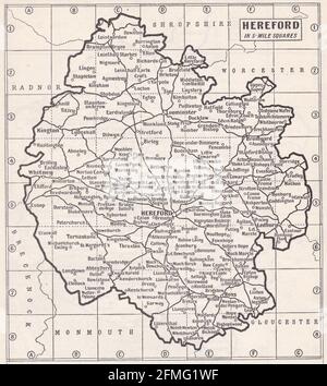 Mappa d'epoca di Hereford, Regno Unito, anni '30 Foto Stock