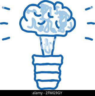 Brain idea icona doodle lampada illustrazione disegnata a mano Illustrazione Vettoriale