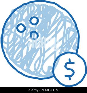 Bowling Ball Coin doodle icona disegnata a mano illustrazione Illustrazione Vettoriale