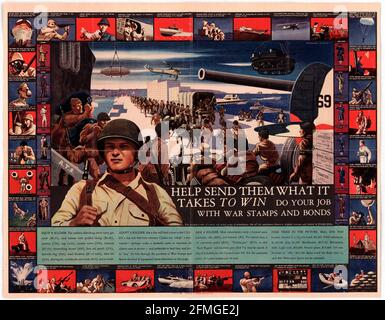 Aiuto Invia loro cosa serve per vincere. Fai la tua parte con War Stamp & Bonds - American World War II Poster Foto Stock