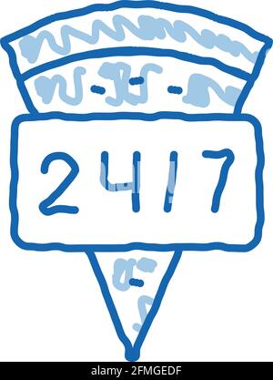 Orologio rotondo Pizza doodle icona disegnata a mano illustrazione Illustrazione Vettoriale