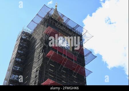 Lavori di ristrutturazione del Big ben, del Parlamento, di Westminster, di Londra. REGNO UNITO Foto Stock