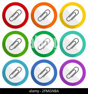 Icone vettoriali per graffette, set di pulsanti colorati dal design piatto per applicazioni di webdesign e per dispositivi mobili Illustrazione Vettoriale