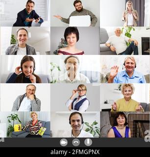 Persone multietniche di età diversa guardando fotocamera collage mosaico banner orizzontale. Molti lotto di gente multirazziale di affari che sorridono i volti Foto Stock