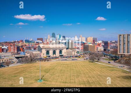 Vista dello skyline di Kansas City a Missouri, Stati Uniti Foto Stock