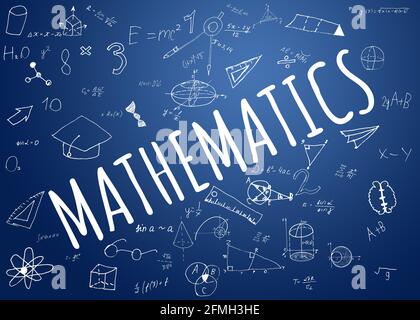 Le formule matematiche scritto da gesso bianco sulla lavagna sfondo. Foto Stock