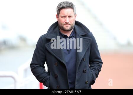 SUNDERLAND, REGNO UNITO. 9 MAGGIO Lee Johnson, manager della Sunderland, durante la partita Sky Bet League 1 tra Sunderland e Northampton Town allo Stadium of Light di Sunderland domenica 9 maggio 2021. (Credit: Mark Fletcher | MI News) Credit: MI News & Sport /Alamy Live News Foto Stock