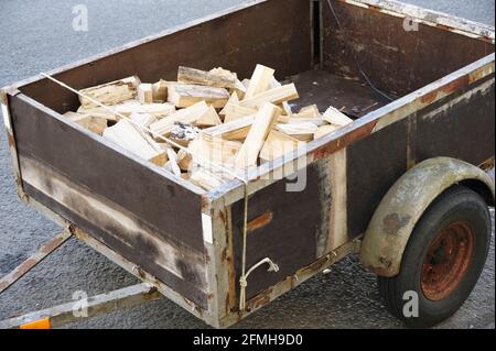 legna da fuoco pelo tagliato in rimorchio per la vendita Foto Stock