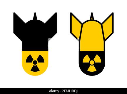 Set di icone di bomba atomica o arma nucleare. Immagine vettoriale. Illustrazione Vettoriale