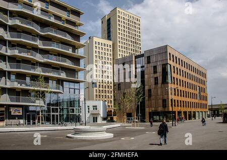 Aspern Seestadt (Lakeside City) è uno dei più grandi progetti di sviluppo urbano d’Europa. Situato nel ventiduesimo distretto nord-orientale di Vienna, in rapida crescita Foto Stock