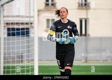 Laetitia Philippe GPSO 92 Issy reagisce durante la partita di calcio del campionato francese delle donne D1 Arkema tra GPSO 92 Issy e Olympique Lyonnais il 9 maggio 2021 allo stadio le Gallo di Boulogne-Billancourt, Francia - Foto Antoine Massinon / A2M Sport Consulting / DPPI / LiveMedia Foto Stock