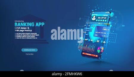 Internet Banking - App per telefoni cellulari con interfaccia utente. Pagamenti con protezione dei dati e sicurezza di alto livello. Online banking e portafoglio con credito Illustrazione Vettoriale