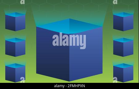 dimensioni diverse della casella aperta su sfondo verde astratto Illustrazione Vettoriale