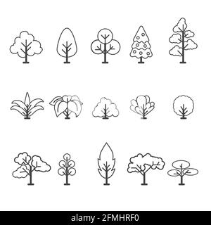 Icona di disegno a linee bianche e nere ad albero Illustrazione Vettoriale