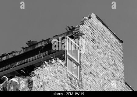 Demolizione dell'originale edificio vuoto Moose Lodge a Burlington, Iowa Foto Stock