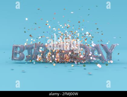 Parola buon compleanno in alfabeto inglese da palloncini. Vacanze e istruzione. Rendering 3D Foto Stock