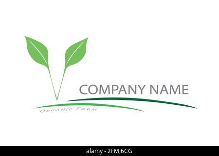 Logo del modello aziendale di agricoltura biologica. Simbolo dell'azienda agricola. Disegno di branding di illustrazioni vettoriali. Illustrazione Vettoriale