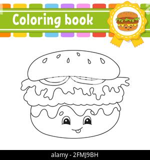 Libro da colorare per bambini. Carattere allegro. Illustrazione vettoriale. Carino stile cartoon. Profilo a contorno nero. Isolato su sfondo bianco. Barbecue Illustrazione Vettoriale