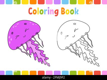 Libro da colorare per bambini. Personaggio cartoon. Illustrazione vettoriale. Pagina fantasy per bambini. Profilo a contorno nero. Isolato su sfondo bianco. Illustrazione Vettoriale