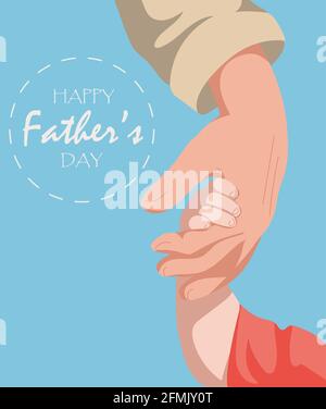 Buon giorno del Padre. Adatto per biglietti d'auguri. Il padre tiene il bambino per mano. Illustrazione vettoriale. Illustrazione Vettoriale
