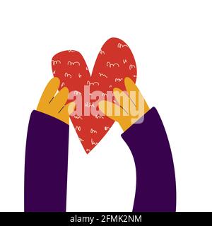 Mani che tengono il cuore. Illustrazione del doodle vettoriale. Illustrazione Vettoriale