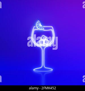 Cocktail icona di luce al neon su sfondo viola. Concetto di festa. Foto Stock
