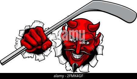 Devil Satan Ice Hockey Mascot Sport Cartoon Illustrazione Vettoriale