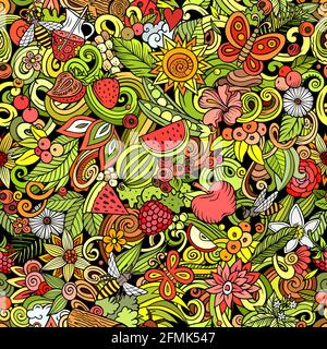 Cartoon doodles Summer motivo senza giunture. Illustrazione Vettoriale