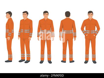 figura vettoriale dell'uomo in tuta protettiva, indumenti da lavoro su sfondo bianco. uniforme di sicurezza Illustrazione Vettoriale
