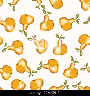 Motivo senza cuciture con pera su sfondo bianco. Frutta fresca e gustosa, naturale e deliziosa. Illustrazione vettoriale per stampa, tessuto, tessuto, striscione Illustrazione Vettoriale