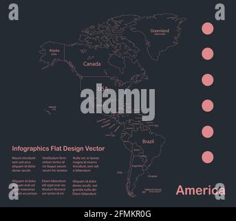 Infografica Mappa America contorno, disegno piatto, colore vettore blu Illustrazione Vettoriale