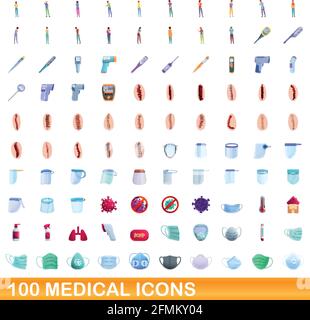 100 medici set di icone. Cartoon illustrazione di 100 medical icone set di vettore isolato su sfondo bianco Illustrazione Vettoriale