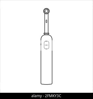 Icona vettoriale del contorno dello spazzolino elettrico. Singolo segno di salute dentale isolato su sfondo bianco. Illustrazione semplice. Illustrazione Vettoriale