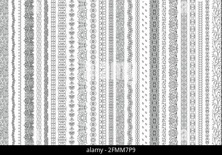 Set di eleganti bordi geometrici e floreali senza giunture. Antico vittoriano e moderno motivo astratto Illustrazione Vettoriale