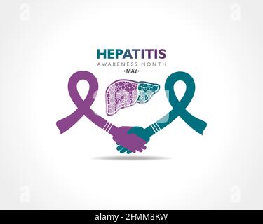 Illustrazione vettoriale del mese della consapevolezza dell’epatite osservato a maggio. Il fegato è un organo vitale che elabora le sostanze nutritive, filtra il sangue e combatte io Illustrazione Vettoriale