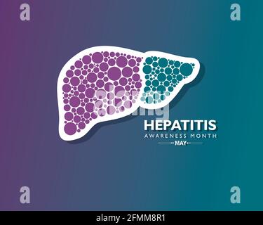Illustrazione vettoriale del mese della consapevolezza dell’epatite osservato a maggio. Il fegato è un organo vitale che elabora le sostanze nutritive, filtra il sangue e combatte io Illustrazione Vettoriale