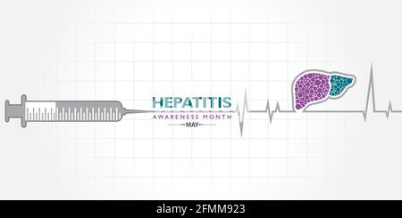 Illustrazione vettoriale del mese della consapevolezza dell’epatite osservato a maggio. Il fegato è un organo vitale che elabora le sostanze nutritive, filtra il sangue e combatte io Illustrazione Vettoriale
