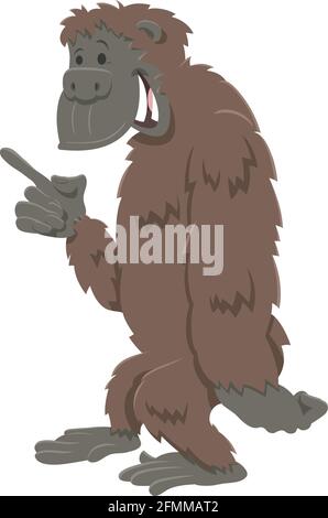 Illustrazione del fumetto di divertente personaggio di un animale fumetto della scimmia gorilla Illustrazione Vettoriale
