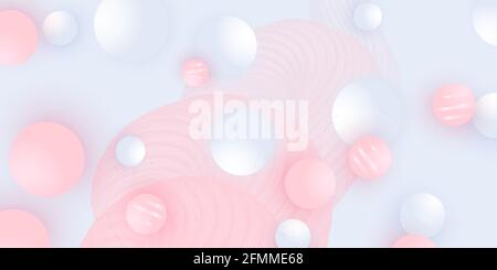Disegno astratto. Schema del fluido. Palline rosa, bianche. Illustrazione Vettoriale