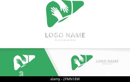 Combinazione di logo vettoriale per fegato e mani. Unico organo e modello di progettazione del logotipo. Illustrazione Vettoriale
