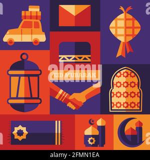 icone eid mubarak set collection package con colore piatto stile Illustrazione Vettoriale